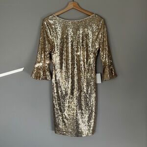 Lulu's GOLD Sequin Mini Dress with Bell Sleeves NWT